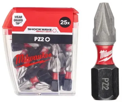 Бита Milwaukee Shockwave 1/4" L25мм PZ2 (25шт) (4932430864)