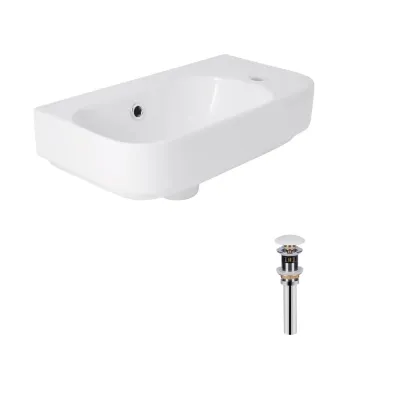 Раковина подвесная прямоугольная правая Qtap Tern 450х250х158 мм White с донным клапаном PU02O