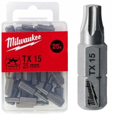 Бита Milwaukee 1/4" L25мм TX15 (25шт) (4932399595)