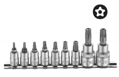Набор бит в головке 1/4", 3/8" TORX PLUS TS10-TS50 5-лучевой с отв. 9 ед. Force (3095)