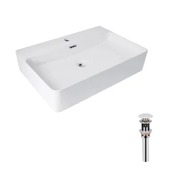 Раковина подвесная прямоугольная Qtap Nando LT 610х420х140 мм White с донным клапаном PU02O