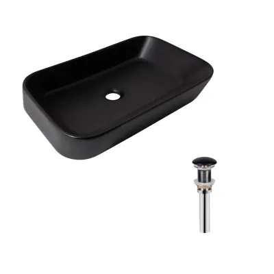 Раковина накладная прямоугольная Qtap Scorpio 550х390х120 мм Matt Black с донным клапаном PU03