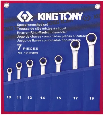 Набор ключей комбинированных с трещоткой King Tony 10-19 мм 7 шт. (12107MRN)