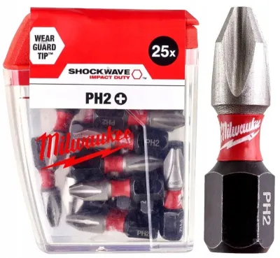 Бита Milwaukee Shockwave 1/4" L25мм PH2 (25шт) (4932430853)