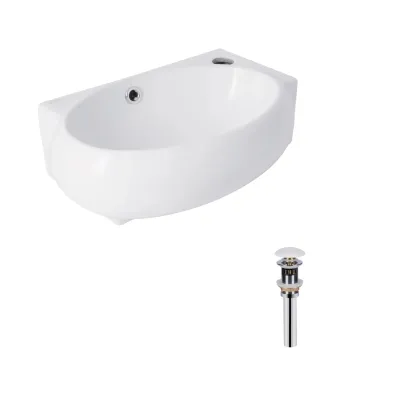 Раковина подвесная овальная правая Qtap Leo 430x285x160 мм White с донным клапаном PU02O