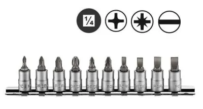 Набор бит в головке 1/4" L32мм SL, РН, РZ 10 ед. Force (21017)