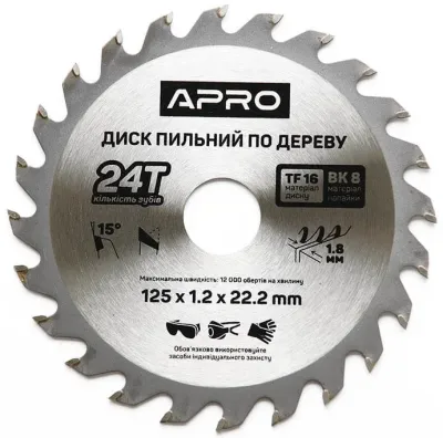 Диск пильный по дереву 125х22,2х24Т APRO (830101)