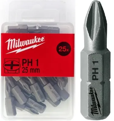 Бита Milwaukee 1/4" L25мм PH1 (25шт) (4932399586)