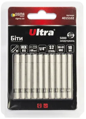 Бита 1/4" L50мм HEX Н6 (10 шт.) Ultra (4015102)