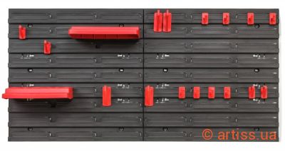 Фото панель навісна для інструментів 78х39см з подвійною поличкою та тримачами kistenberg mix598