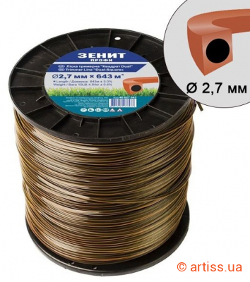 Фото ліска для тримерів зенит профи (квадрат) 2.7мм*643м (40627643)