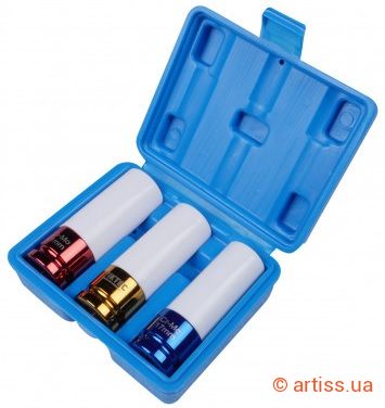 Фото набір ударних головок для литих дисків 17, 19, 21мм 1/2" кольорових viktec (vt01223)