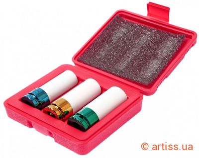 Фото набір ударних головок для литих дисків 17, 19, 22мм 1/2" кольорових jtc (3304a)