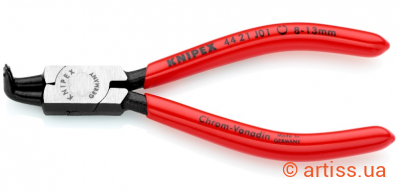 Купити Knipex 8 – 13 Ø мм, Ø нак. 0,9 мм, під кутом 90° щипці для стопорних кілець Фото щипці для внутрішніх стопорних кілець в отворах під кутом 90° knipex l=130 мм (44 21 j01)