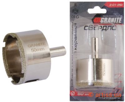 Фото свердло трубчасте з алмазним напиленням для скла та кераміки ø 50 мм granite (2-01-250)