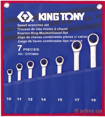 Фото набір ключів комбінованих з тріскачкою king tony 10-19 мм 7 од. (12107mrn)