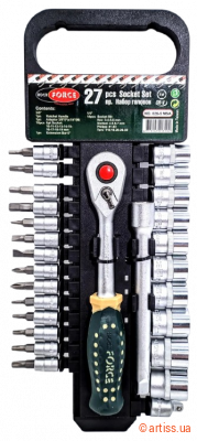 Фото набір 6-гранних головок 3/8" і біт 1/4" з тріскачкою 26 од rockforce (rf-026-5msa)