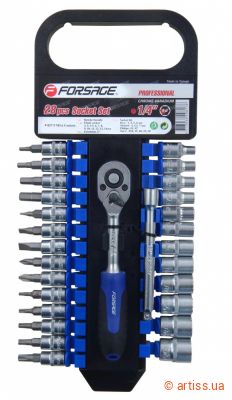 Фото набір головок і біт з тріскачкою 28 од 1/4" forsage (f-027-5 msa)