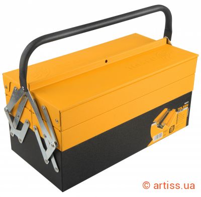 Фото скриня для інструментів металева 404×200×205 мм 3 яруси/5 відділень tolsen 80211