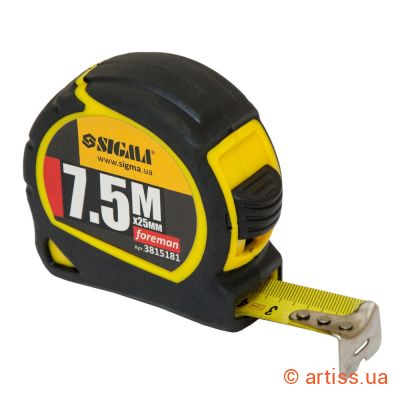 Фото рулетка обгумована без ремінця 7.5 м х 25 мм foreman sigma (3815181)