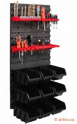 Фото панель для інструментів 39х78см з полицями та 9 контейнерів kistenberg mix637
