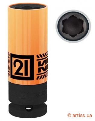 Фото ударна глибока торцева головка 6-гранна 21 мм 1/2" в захисному кожусі king tony (9bw4502)