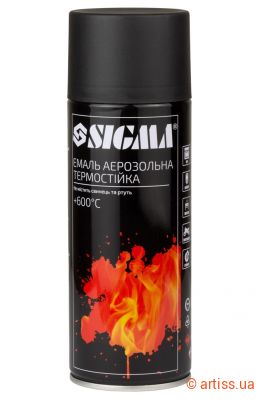 Фото емаль аерозольна акрилова термостійка +600°c ral 9005 чорний матова 400мл sigma  2736041
