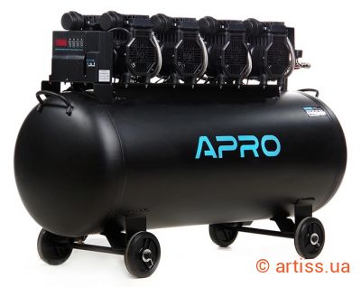 Фото компресор восьмициліндровий безмасляний 4х1.5квт 950л/хв 200л ofe-200 apro  850172