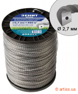 Фото ліска для тримерів зенит профит (кручений квадрат з кордом) 2.7мм*880м (40727880)