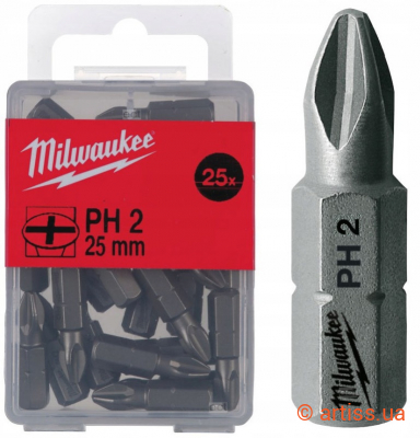 Купити Milwaukee 1/4" L25мм PH2 (25шт) біта Фото біта milwaukee 1/4" l25мм ph2 (25шт) (4932399587)
