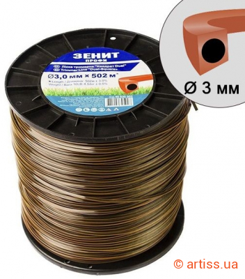 Фото ліска для тримерів зенит профи (квадрат з кордом) 3.0мм*502м (40630502)