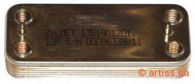 Фото 17b1901201 теплообменник вторичный на газовый котел beretta, nobel (12 пластин)