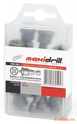 Фото біта з обмежувачем maxidrill 1/4" l50мм ph2 (10 шт. у блістері) (500-081)