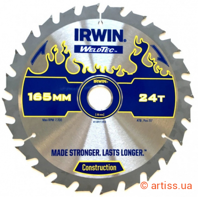 Фото диск пильный irwin weldtec csb 165мм/24t/20/16 1897393
