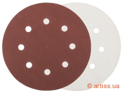 Фото шліфувальний круг на липучці ø 180мм p150 8 отворів (5 шт) mastertool 08-1815-h