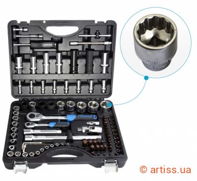Фото набір инструментів 12-гранний 100 од 1/4", 1/2" forsage (f-4941-9 premium)