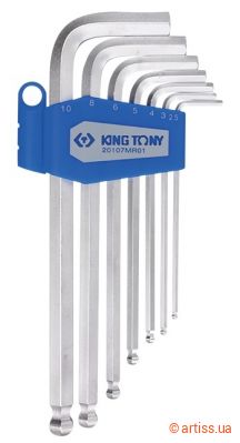 Фото набір довгих шестигранних ключів hex 2.5-10 мм 7 од. з кулькою king tony (20107mr01)