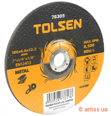 Фото диск шліфувальний по металу 230х6.0х22.2мм tolsen (76307)
