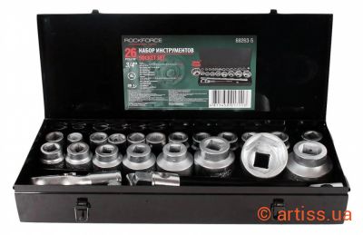 Фото набір головок 6-ти гранних 3/4", 1" 26 предмет rockforce (rf-68263-5)