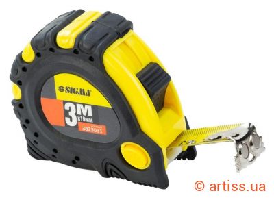 Фото рулетка обгумована з магнітним фіксатором + гальмом 3 м х 19 мм sigma (3823031)
