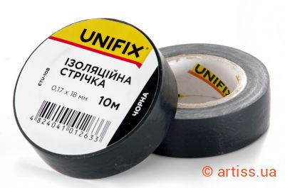 Купити Unifix 0.17х18мм 25м чорна (кратно пачці - 10 шт) ізоляцiйна стрiчка Фото ізоляцiйна стрiчка 0.17х18мм 25м чорна (кратно пачці - 10 шт) unifix (etu-25b)