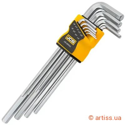 Фото haбіp г-подіб. ключів hex 1/16"-3/8" 9 од. подовжених дюймових jcb tools (jcb-5093xls)
