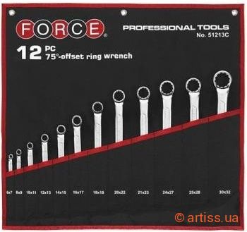 Купити Force 6-32 мм 12 од. кут 75° набір інструментів Фото набір накидних ключів 6-32 мм 12 од. кут 75° force (51213c)