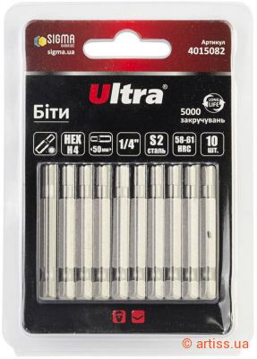 Купити Ultra 1/4" L50мм HEX Н4 (10 шт.) біта Фото біта 1/4" l50мм hex н4 (10 шт.) ultra (4015082)