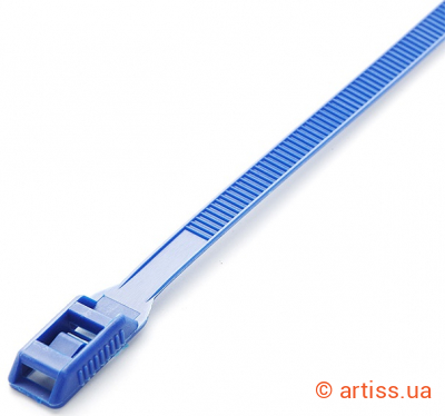 Фото стяжка нейлонова кабельна з низьким профілем замку 8x400 синя apro (ctlc-10424)