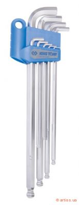 Фото набір довгих шестигранних ключів hex 1.5-10 мм 9 од. з кулькою та укороченим носиком king tony (201a09mr)