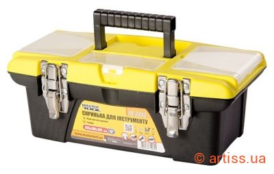 Фото скриня для інструментів з металевими замками знімні органайзери 13" 355х185х130 мм mastertool 79-2313