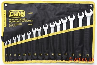 Купити Сила 6-22 мм 15 од. (холодний штамп DIN3113) набір інструментів Фото набір ключів комбінованих 6-22 мм 15 од. (холодний штамп din3113) сила (201149)