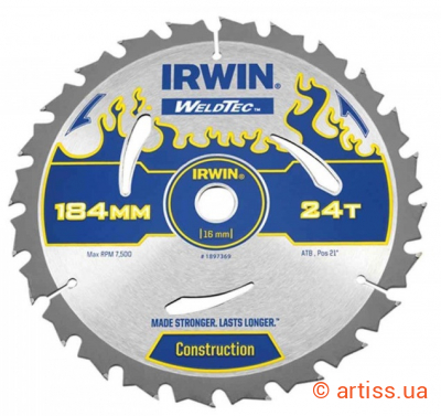 Фото диск пильный irwin weldtec csb 184мм/24t ar16 (1897369)