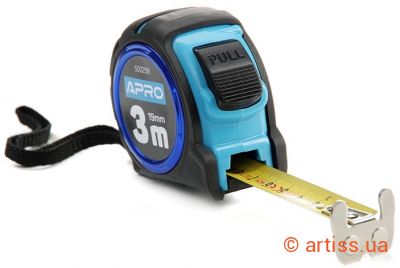 Фото рулетка обгумована з магнітом та автостопом, подвійний зачіп 3 м х 19 мм apro (500295)